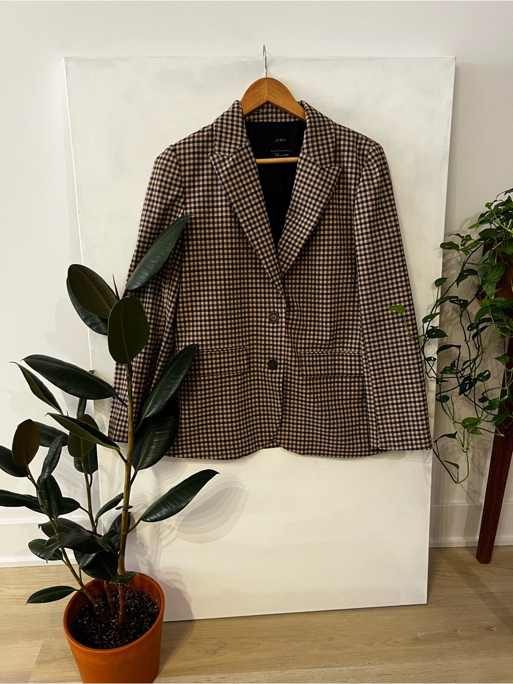 J. Crew Checkered Italian Stretch Wool Boyfriend Blazer